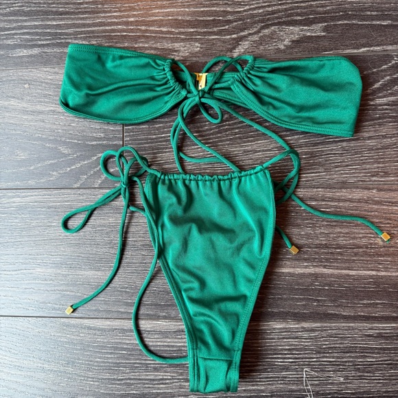 Sommer Swim Xena Halter Top and Naomi Bottoms Green Emerald Bikini, S - Picture 5 of 6